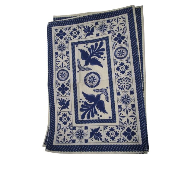 Talavera Tile Print Cotton Fabric Placemats Set Of 4 Blue White EUC - Picture 6 of 15